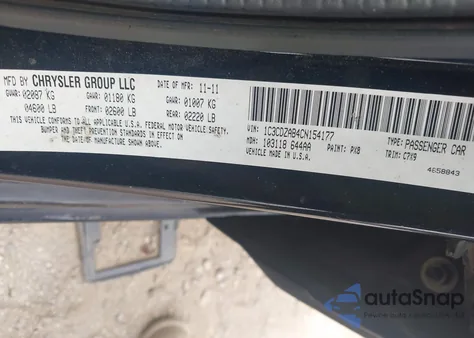 2012 Dodge Avenger Se from USA, damaged, VIN 1C3CDZAB4CN154177